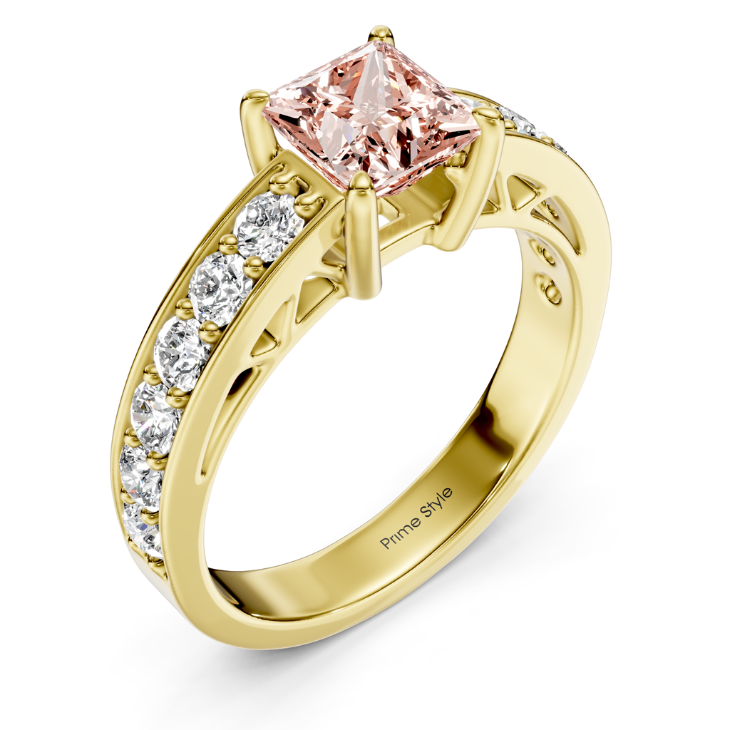 1.50-4.50 CT Princess &amp; Round Cut Fancy Pink Diamonds - Engagement Ring