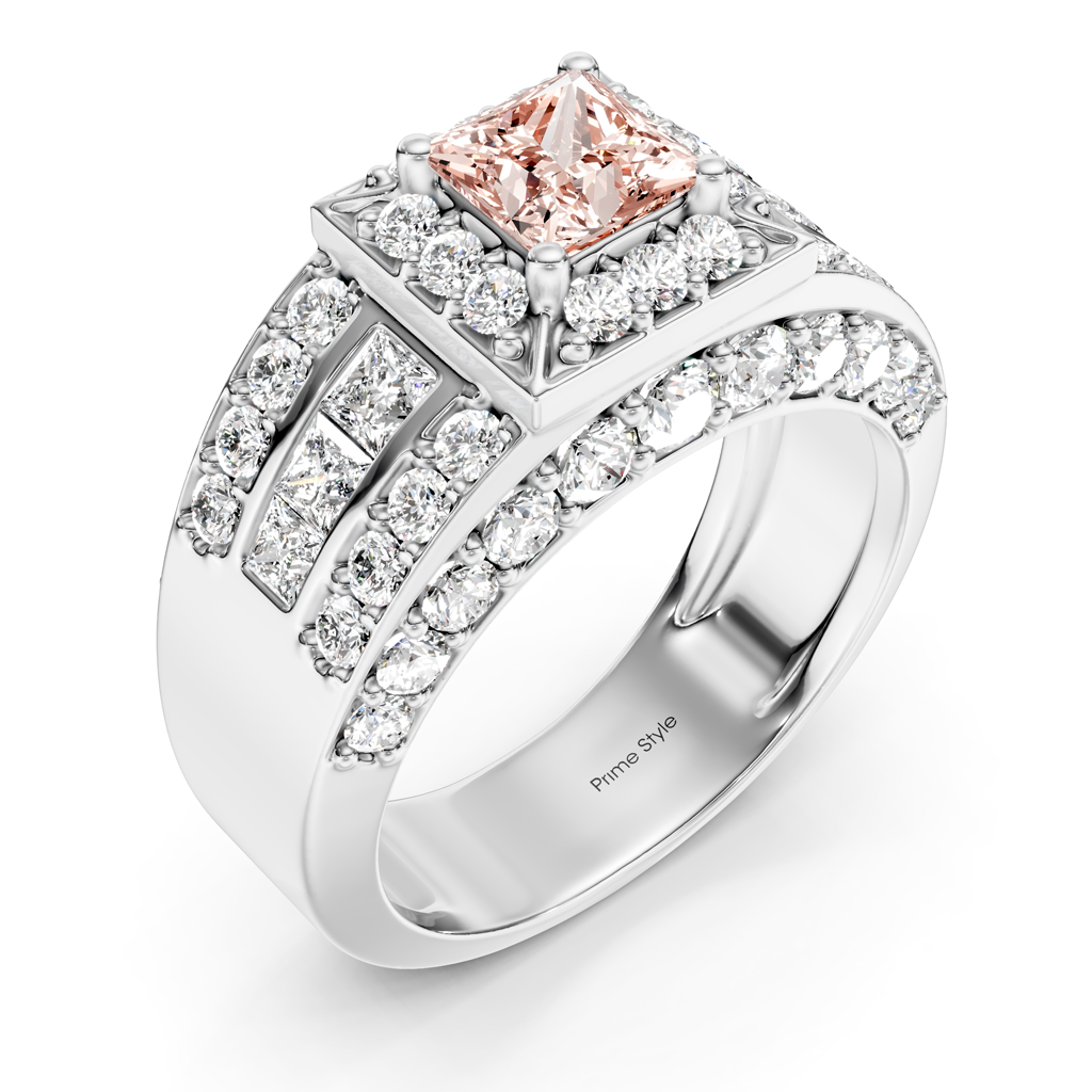 3.45-6.45 CT Princess &amp; Round Cut Fancy Pink Diamonds - Engagement Ring