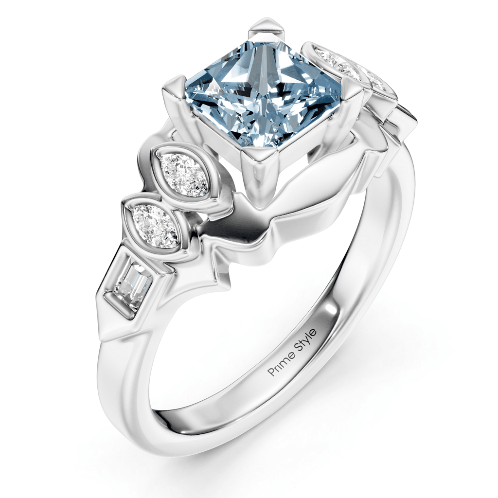 1.25-4.25 CT Baguette & Marquise & Princess Cut Fancy Blue Diamonds - Engagement Ring