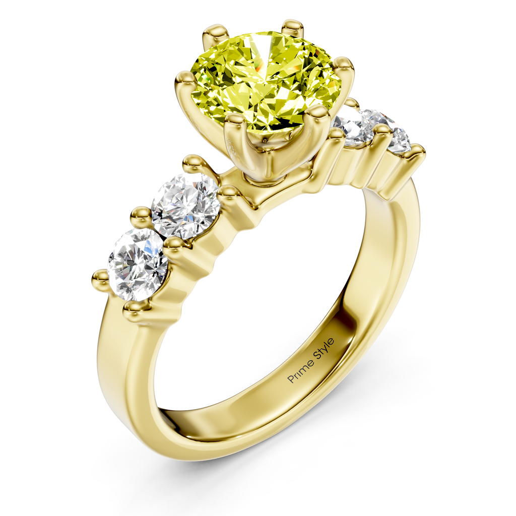 1.60-4.60 CT Round Cut Fancy Yellow Diamonds - Engagement Ring