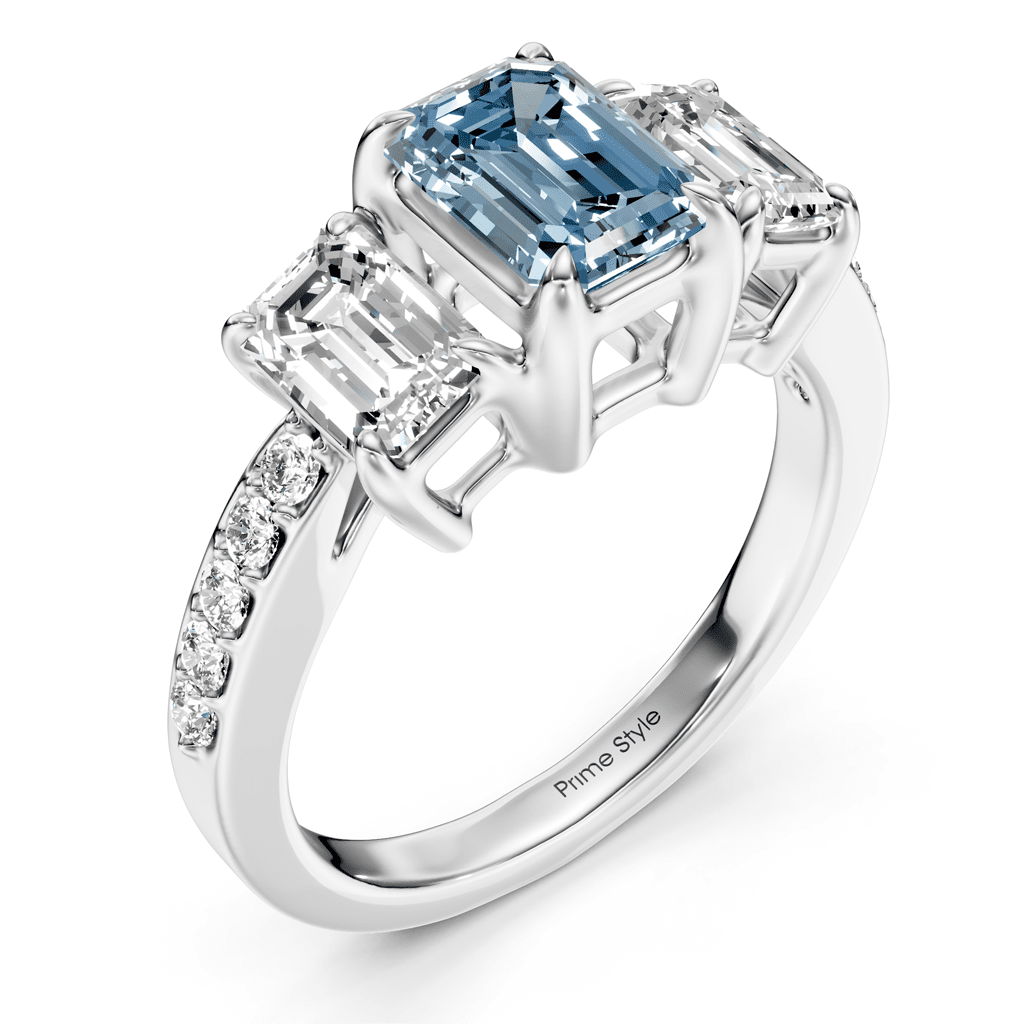2.15-5.15 CT Emerald & Round Cut Fancy Blue Diamonds - Engagement Ring