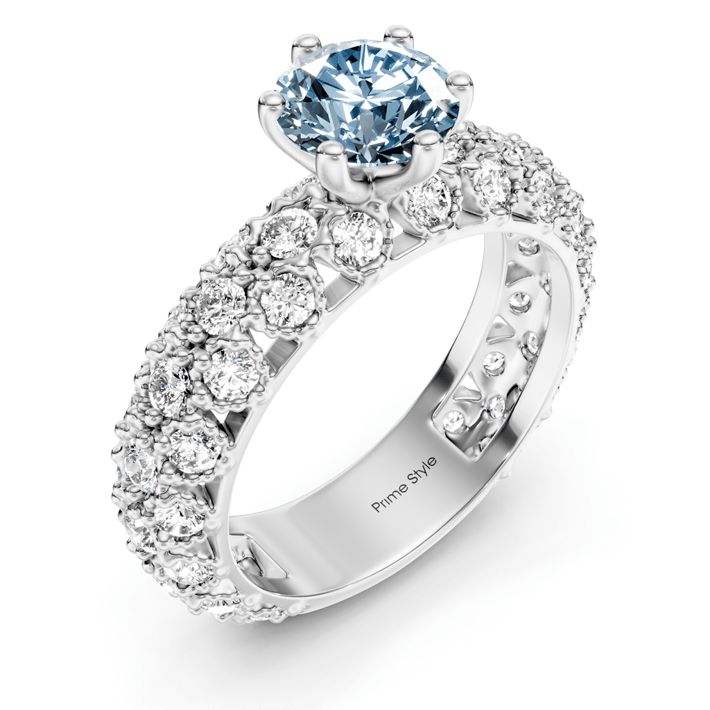2.50-5.50 CT Round Cut Fancy Blue Diamonds - Engagement Ring