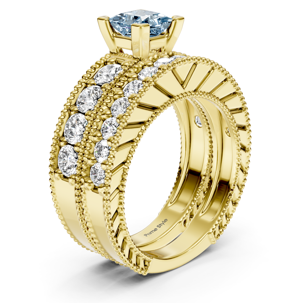 2.45-5.45 CT Princess &amp; Round Cut Fancy Blue Diamonds - Bridal Set