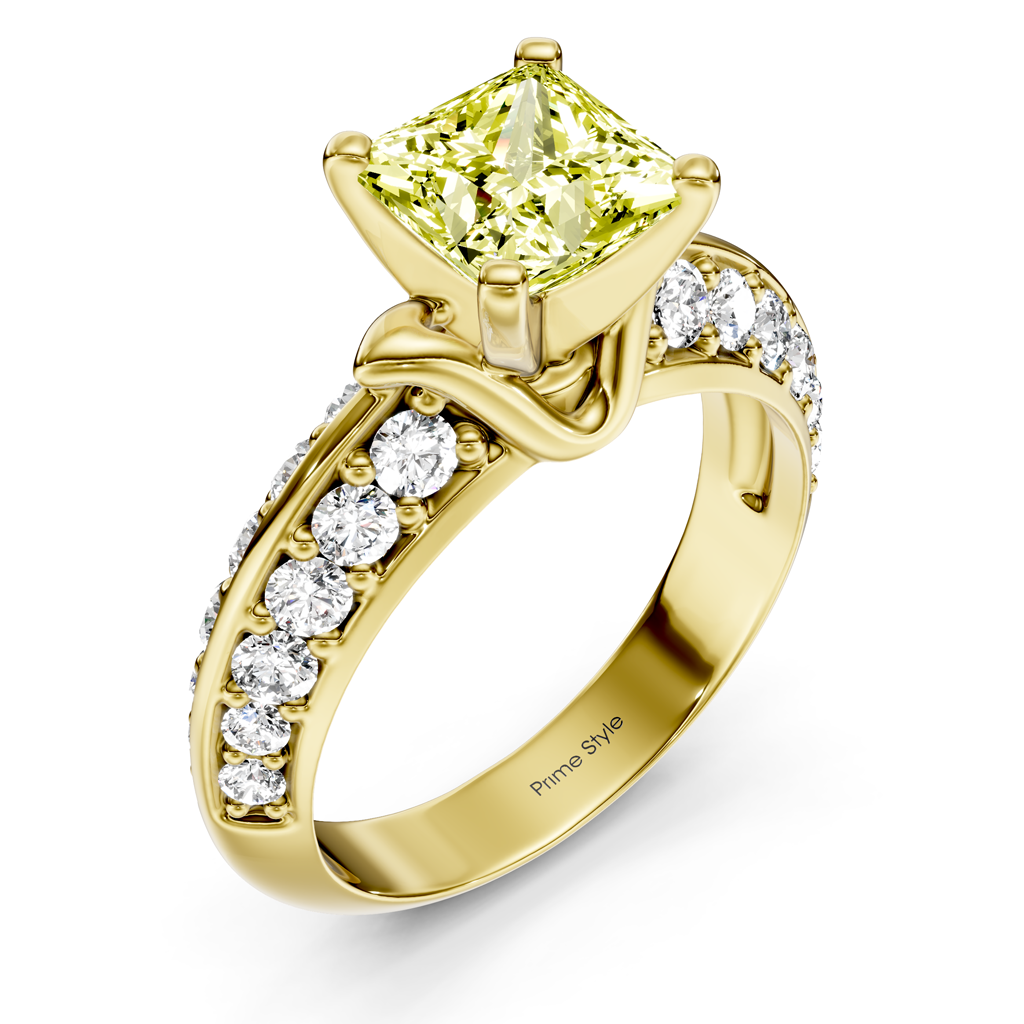 1.65-4.65 CT Princess &amp; Round Cut Fancy Yellow Diamonds - Engagement Ring