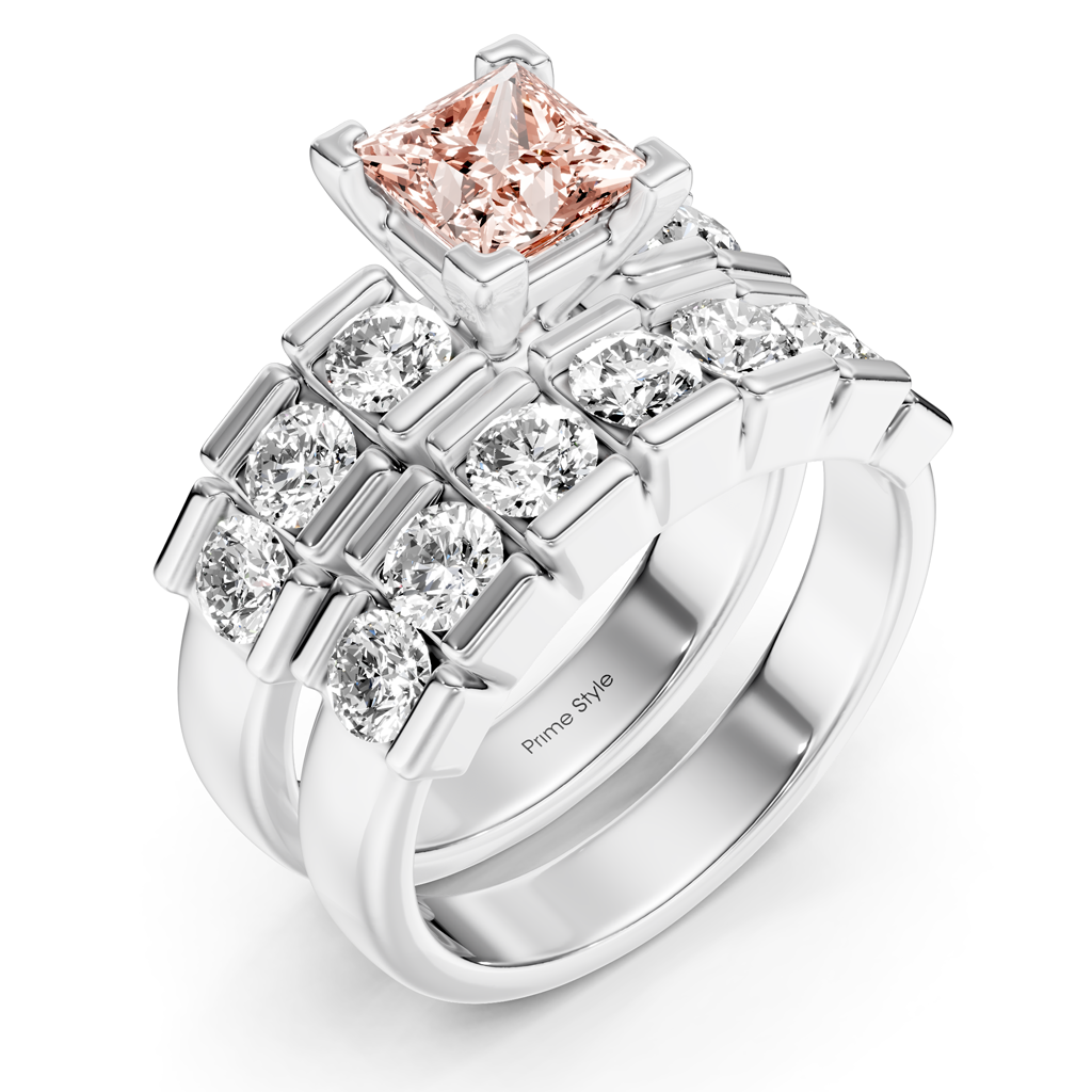 2.85-5.85 CT Princess &amp; Round Cut Fancy Pink Diamonds - Bridal Set