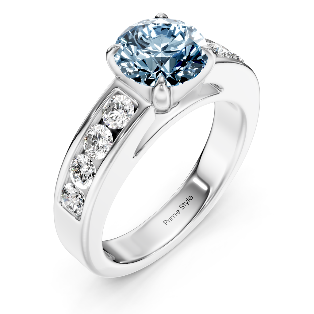 1.45-4.45 CT Round Cut Fancy Blue Diamonds - Engagement Ring