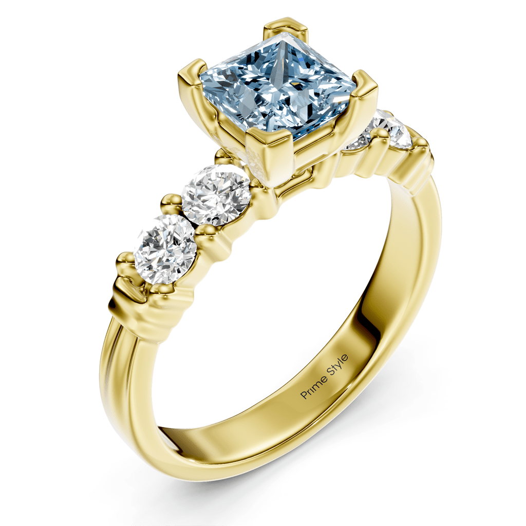 1.55-4.55 CT Princess & Round Cut Fancy Blue Diamonds - Engagement Ring