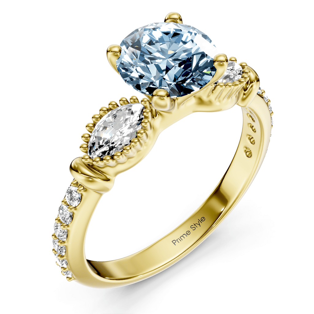 1.45 - 4.45 CT Marquise &amp; Round Cut Fancy Blue Diamonds - Engagement Ring - Primestyle.com