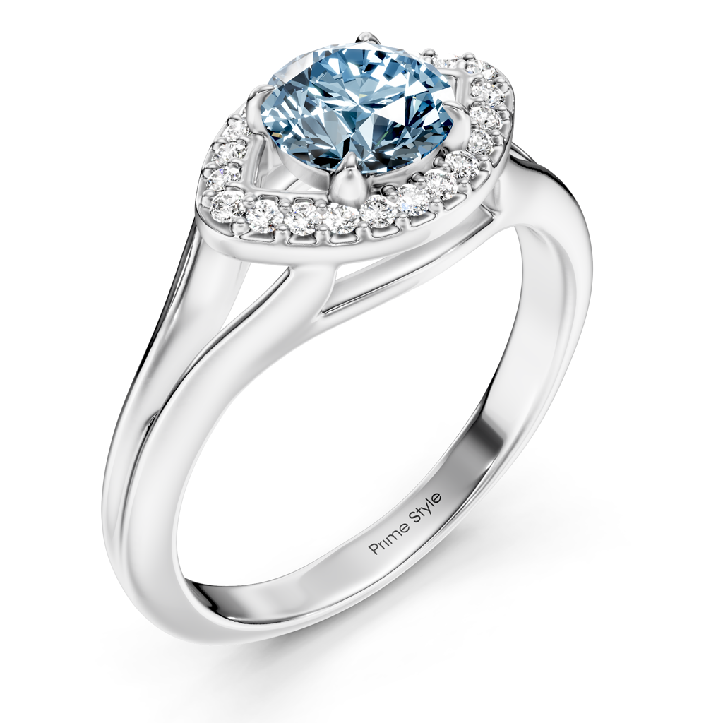1.10-4.10 CT Round Cut Fancy Blue Diamonds - Engagement Ring