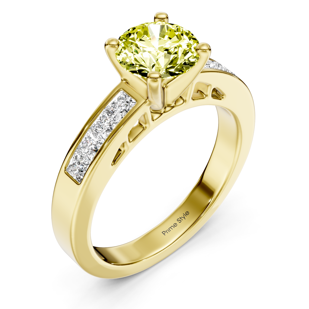 1.50-4.50 CT Princess &amp; Round Cut Fancy Yellow Diamonds - Engagement Ring