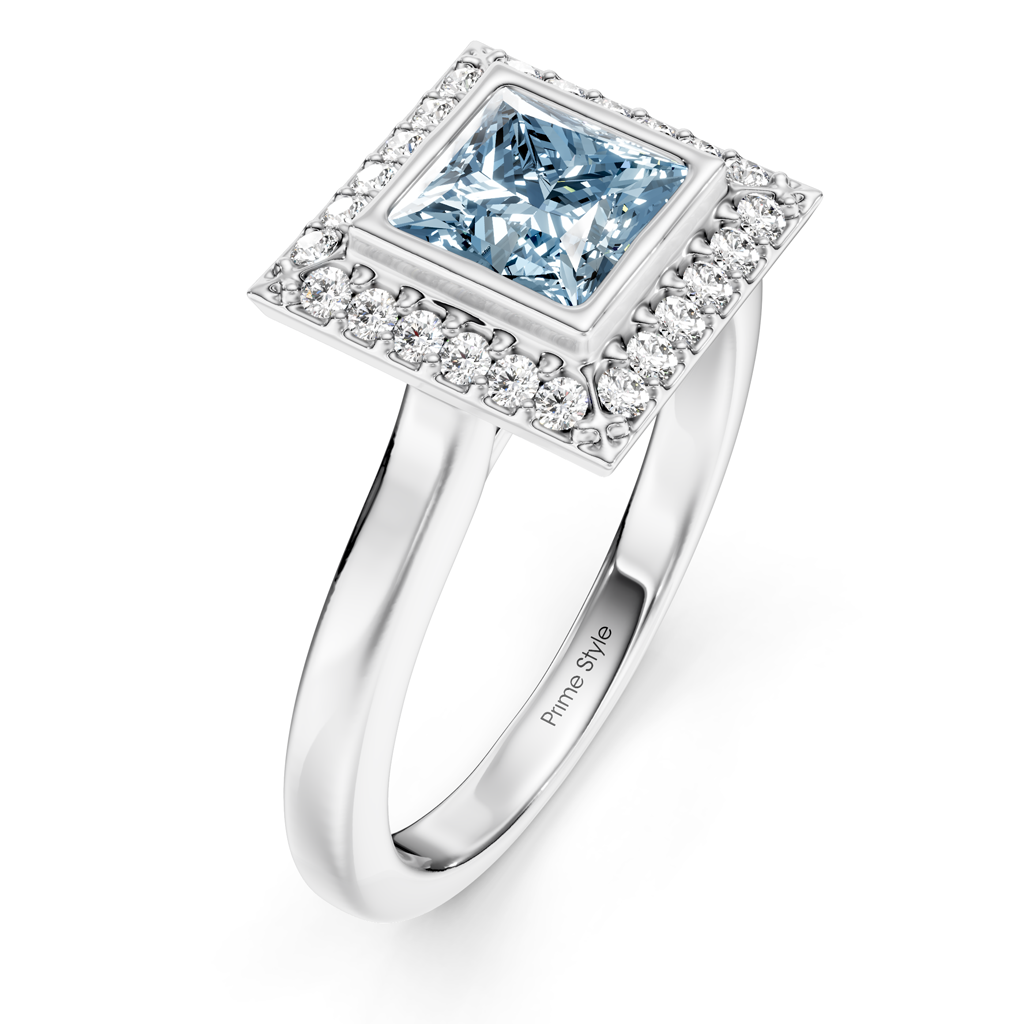 1.14-4.14 CT Princess &amp; Round Cut Fancy Blue Diamonds - Engagement Ring