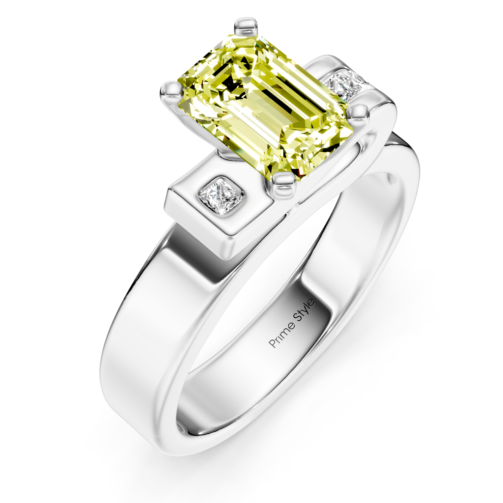 1.10-4.10 CT Emerald &amp; Princess Cut Fancy Yellow Diamonds - Engagement Ring
