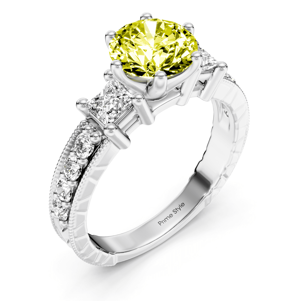 1.70 - 4.70 CT Princess &amp; Round Cut Fancy Yellow Diamonds - Engagement Ring - Primestyle.com