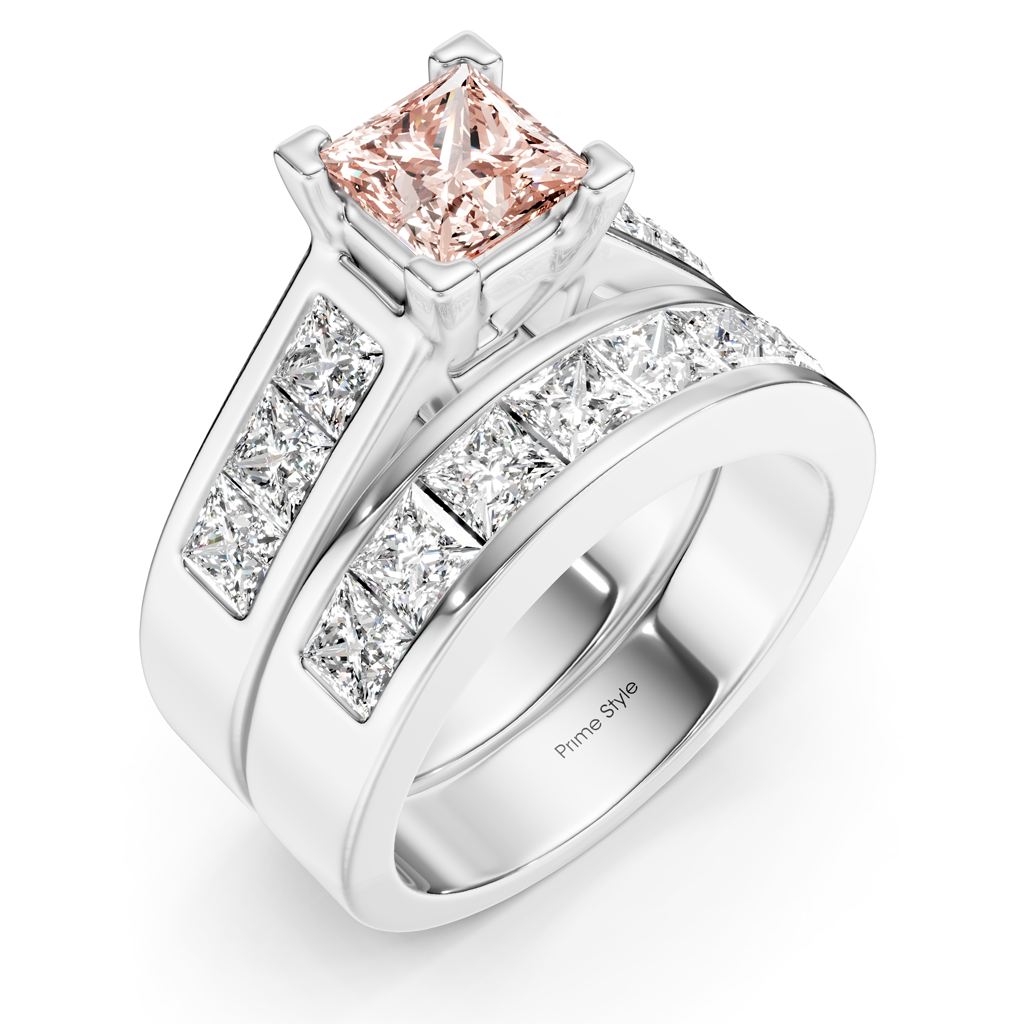 3.25-6.25 CT Princess Cut Fancy Pink Diamonds - Bridal Set