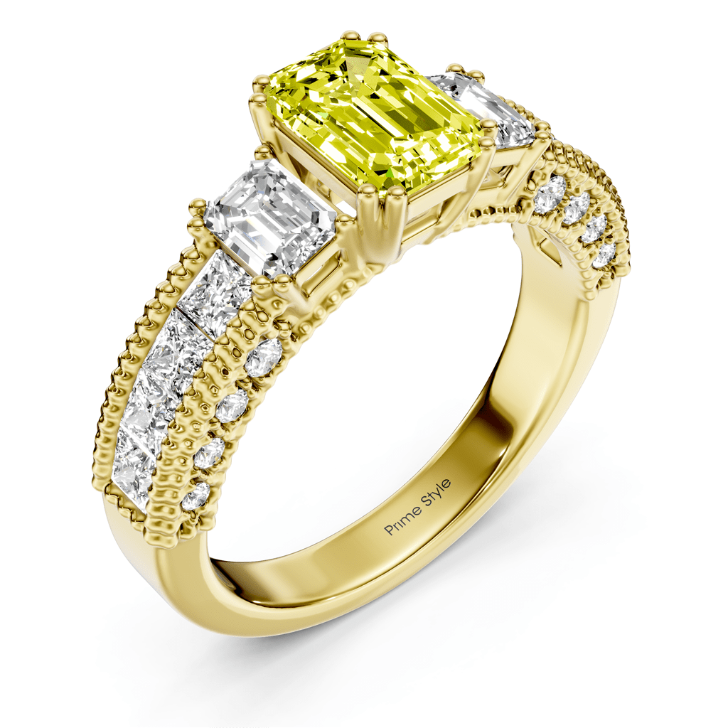 2.60 - 5.60 CT Emerald &amp; Princess &amp; Round Cut Fancy Yellow Diamonds - Engagement Ring - Primestyle.com