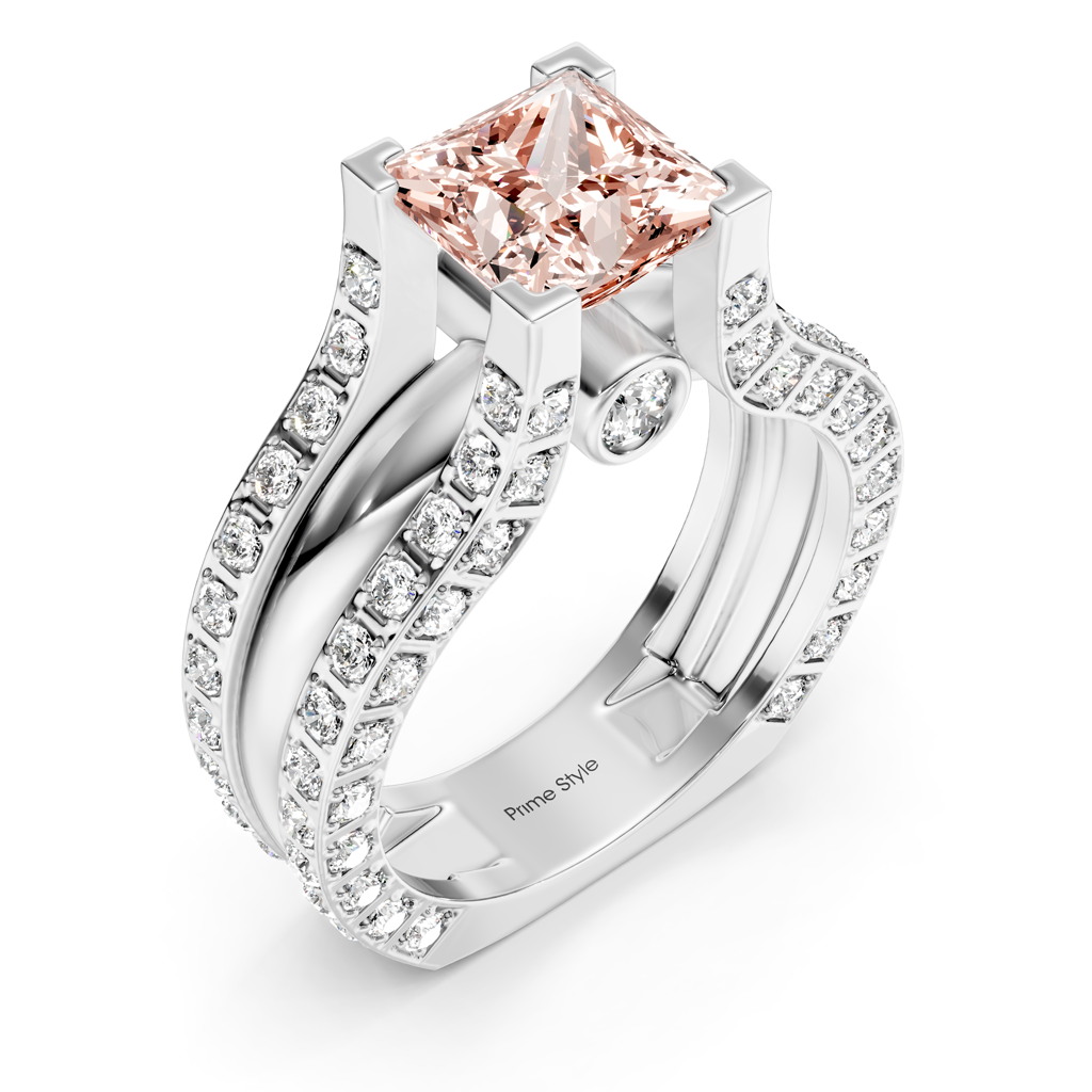 2.10-5.10 CT Princess &amp; Round Cut Fancy Pink Diamonds - Engagement Ring