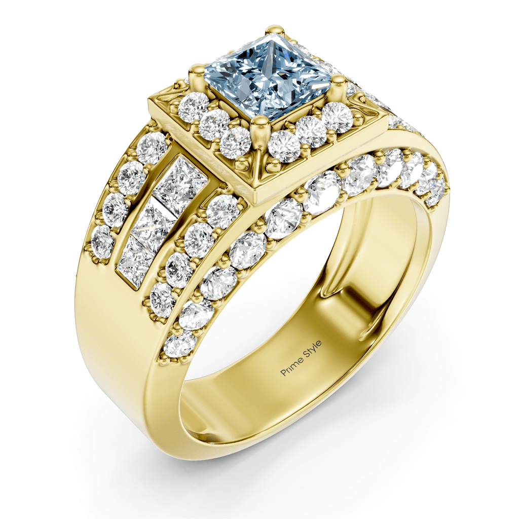 3.45-6.45 CT Princess & Round Cut Fancy Blue Diamonds - Engagement Ring