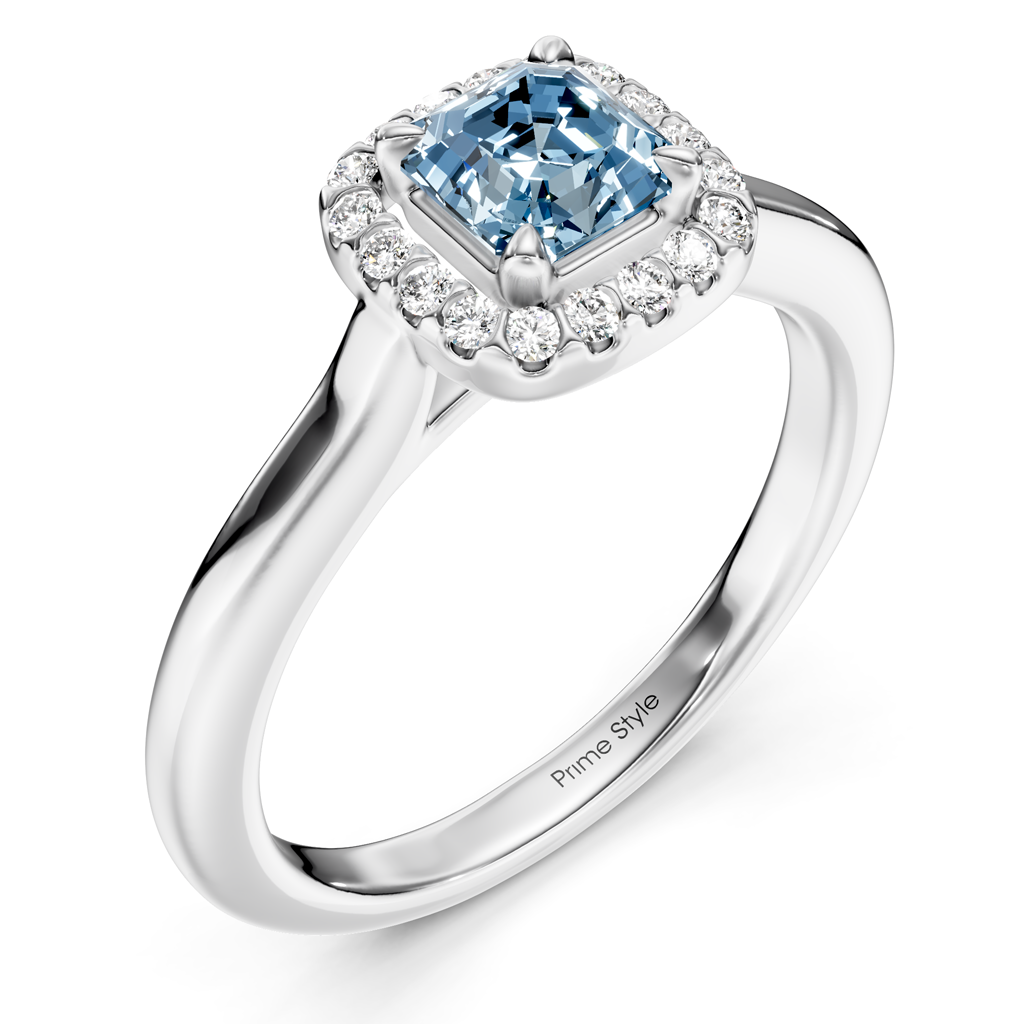1.15-4.15 CT Ascher &amp; Round Cut Fancy Blue Diamonds - Engagement Ring