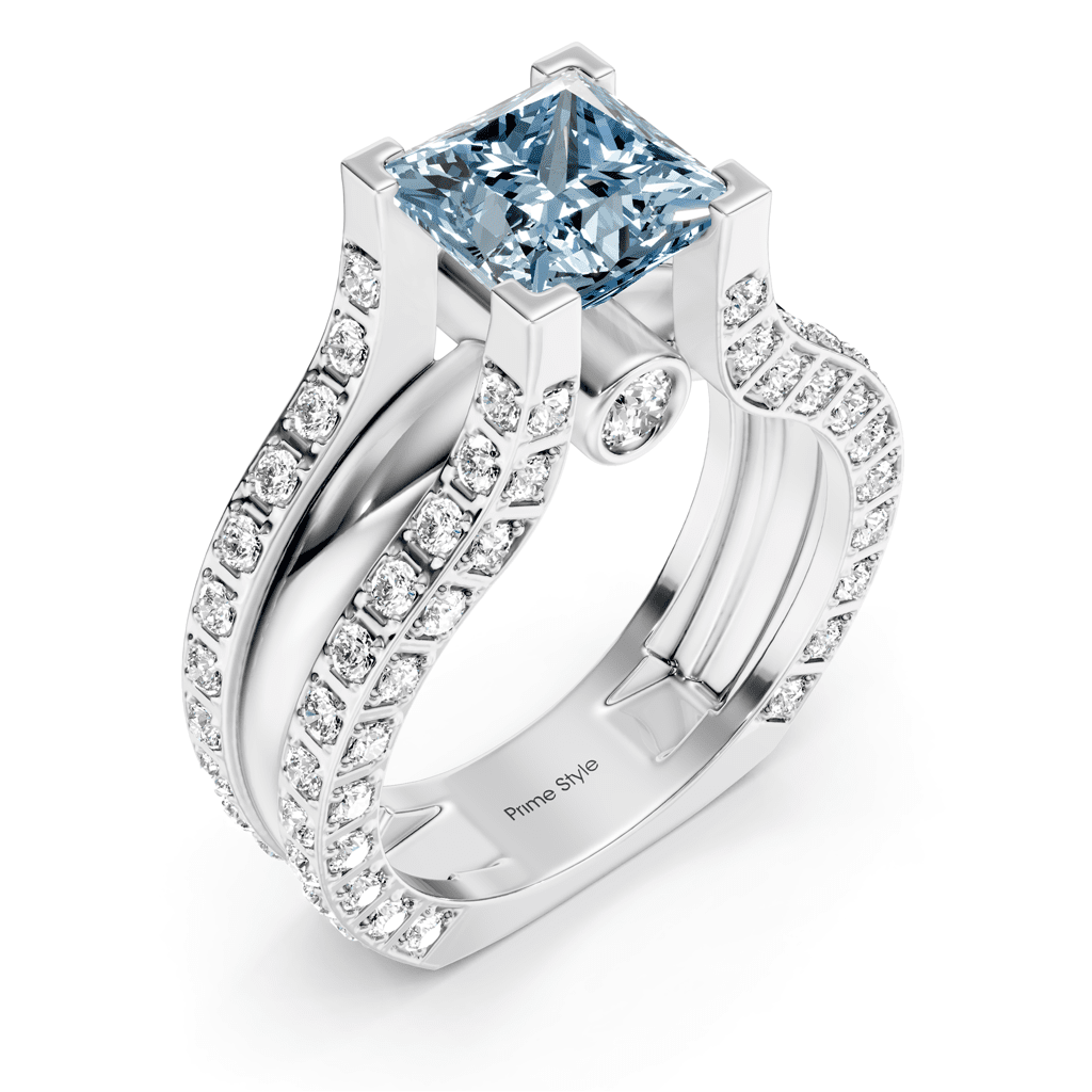 2.10 - 5.10 CT Princess &amp; Round Cut Fancy Blue Diamonds - Engagement Ring - Primestyle.com