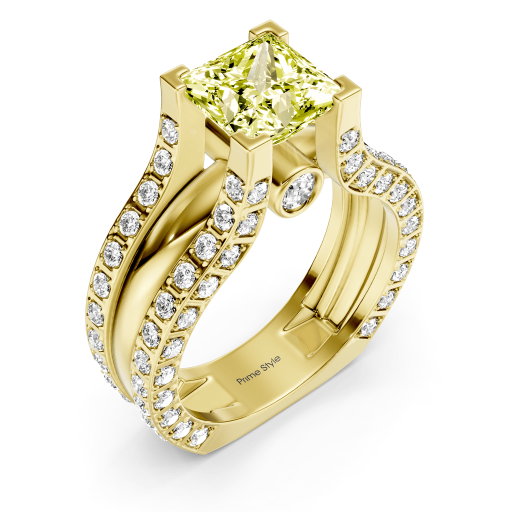 2.10 - 5.10 CT Princess &amp; Round Cut Fancy Yellow Diamonds - Engagement Ring - Primestyle.com