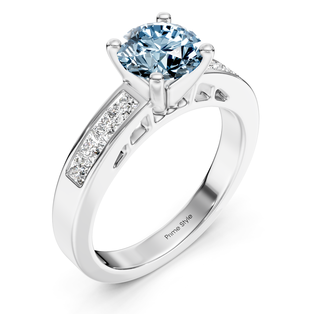 1.50-4.50 CT Princess &amp; Round Cut Fancy Blue Diamonds - Engagement Ring
