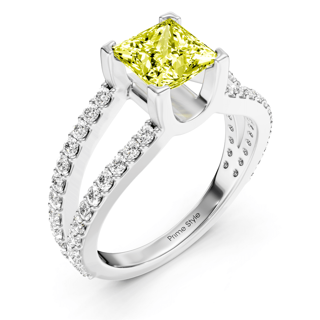 1.50-4.50 CT Princess & Round Cut Fancy Yellow Diamonds - Engagement Ring