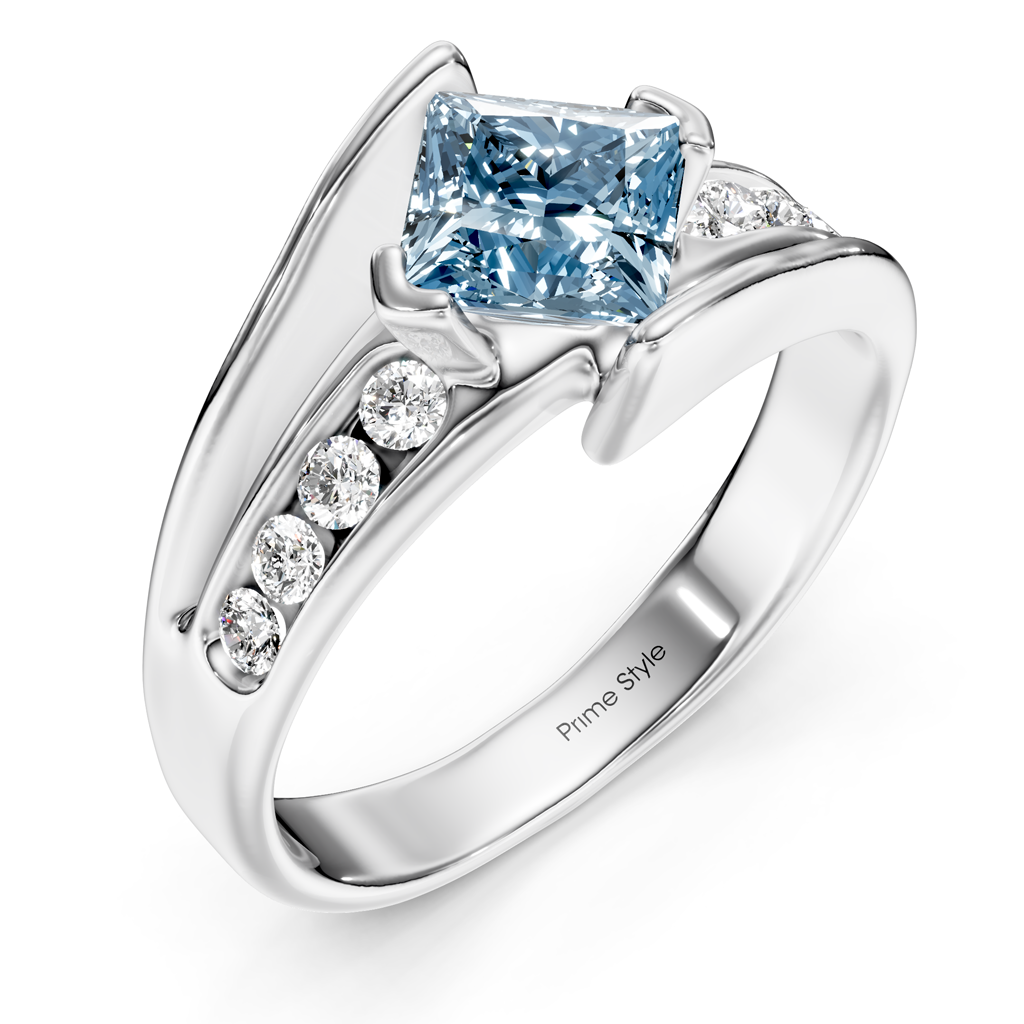 1.25-4.25 CT Princess &amp; Round Cut Fancy Blue Diamonds - Engagement Ring