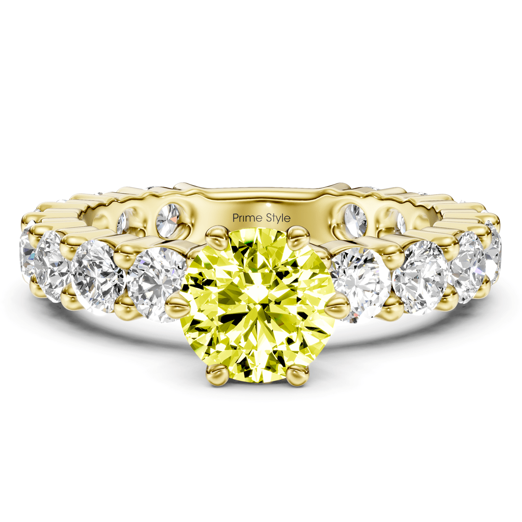 3.40-6.40 CT Emerald & Round Cut Fancy Yellow Diamonds - Engagement Ring