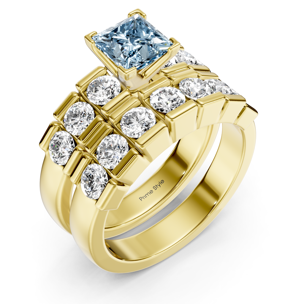 2.85-5.85 CT Princess &amp; Round Cut Fancy Blue Diamonds - Bridal Set