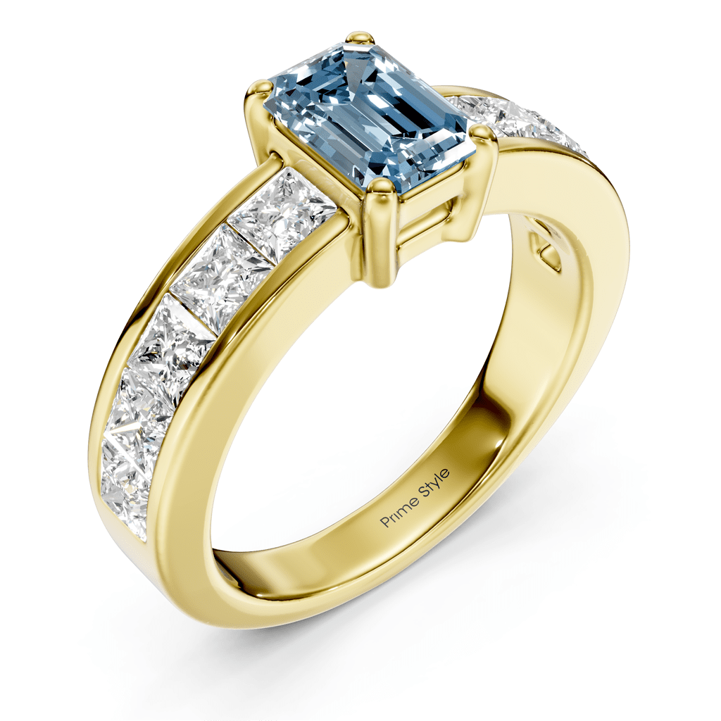 2.50 - 5.50 CT Emerald &amp; Princess Cut Fancy Blue Diamonds - Engagement Ring - Primestyle.com