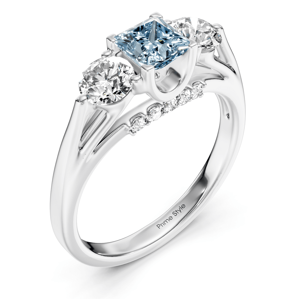 1.55 - 4.55 CT Princess &amp; Round Cut Fancy Blue Diamonds - Engagement Ring - Primestyle.com