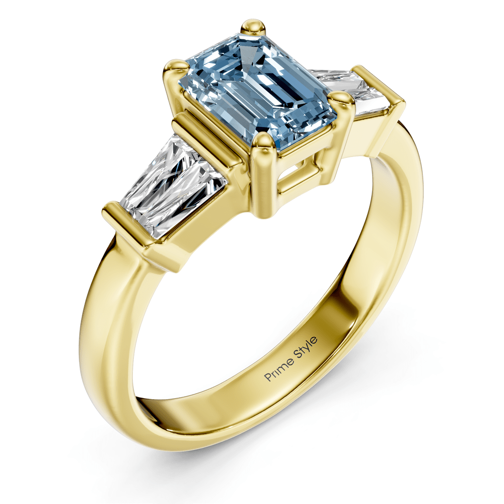1.40-4.40 CT Emerald & Taper Cut Fancy Blue Diamonds - Engagement Ring