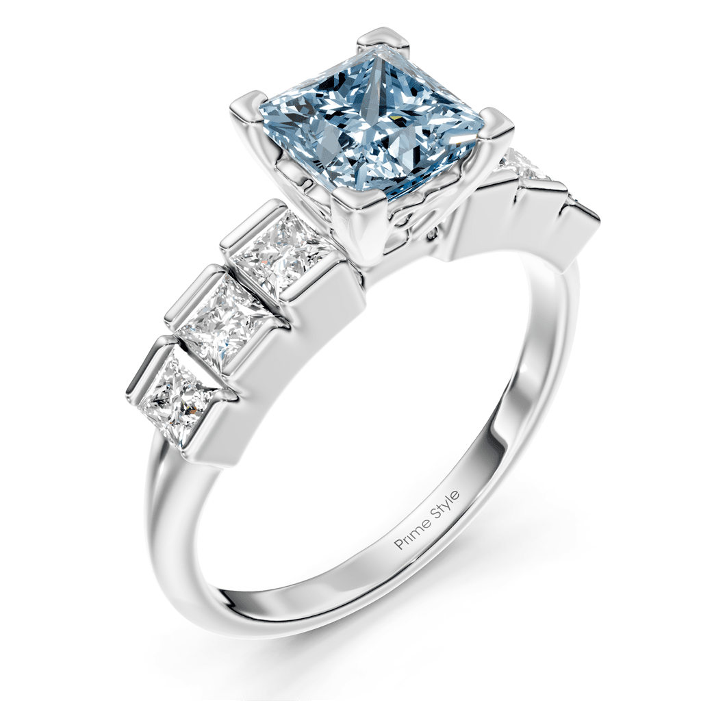 1.80 - 4.80 CT Princess Cut Fancy Blue Diamonds - Engagement Ring - Primestyle.com