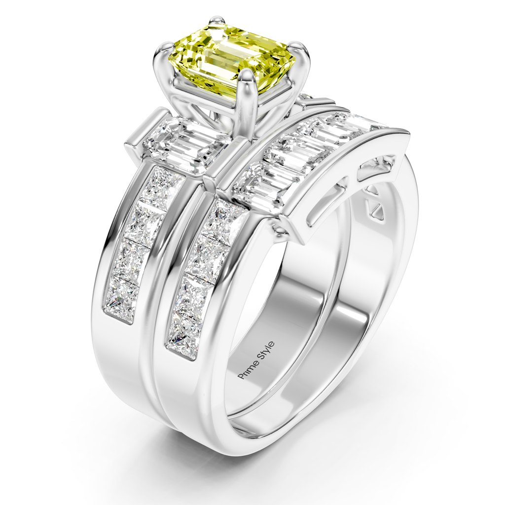 3.70-6.70 CT Emerald &amp; Princess Cut Fancy Yellow Diamonds - Bridal Set