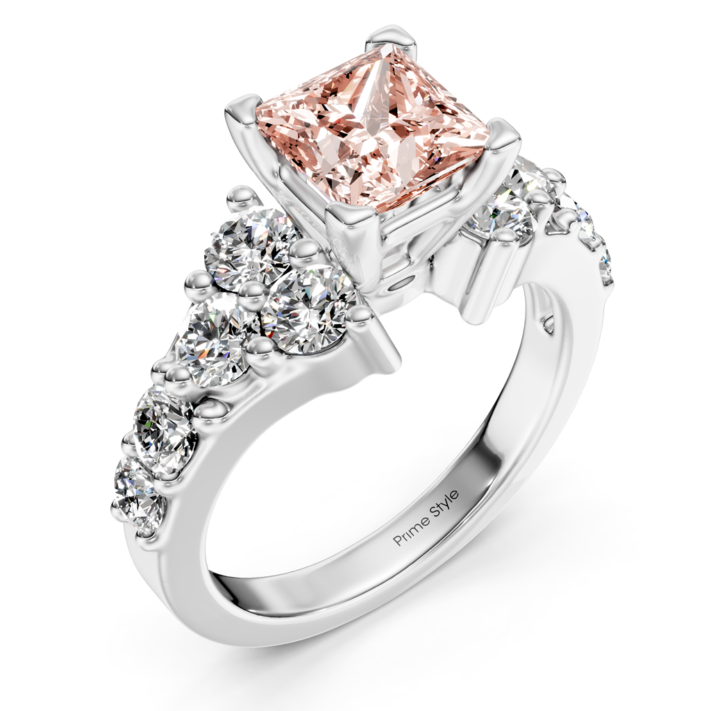 2.40-5.40 CT Princess &amp; Round Cut Fancy Pink Diamonds - Engagement Ring