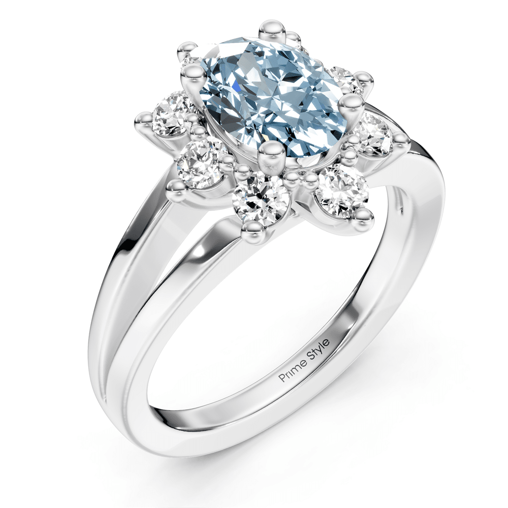 1.40 - 4.40 CT Oval &amp; Round Cut Fancy Blue Diamonds - Engagement Ring - Primestyle.com