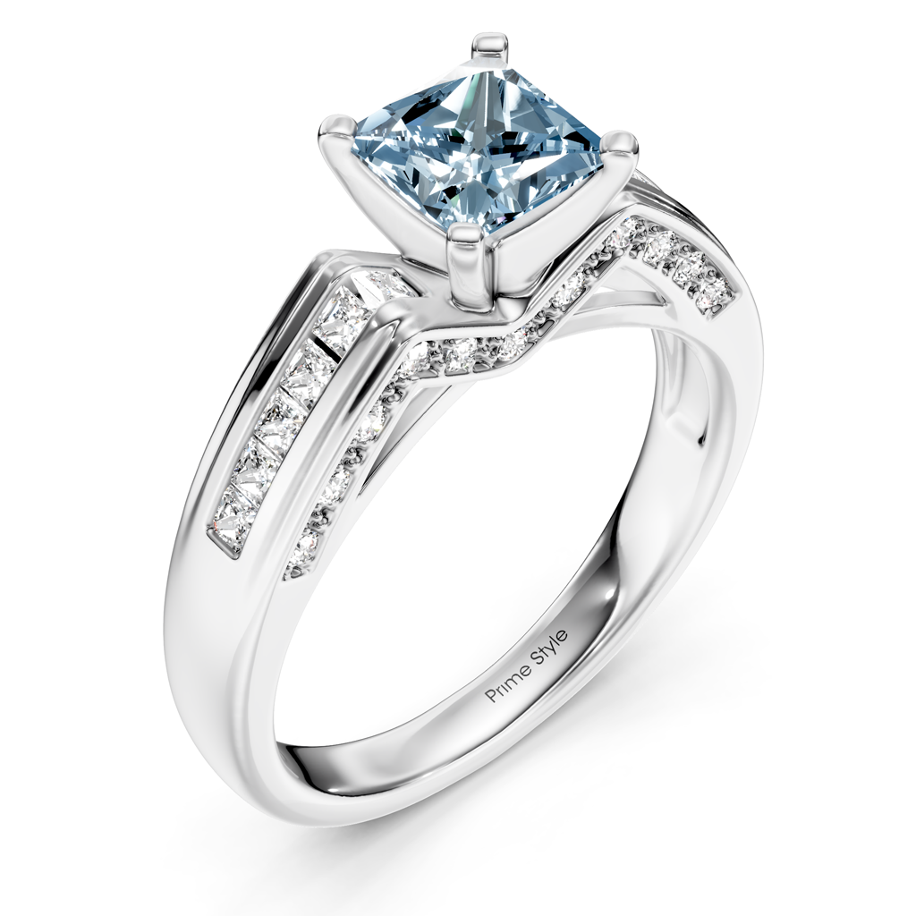 1.45-4.45 CT Princess &amp; Round Cut Fancy Blue Diamonds - Engagement Ring