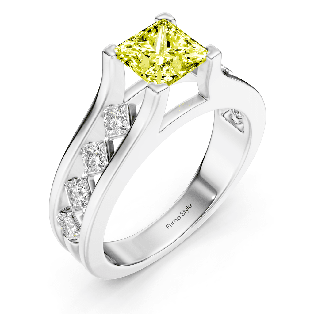 1.80 - 4.80 CT Princess Cut Fancy Yellow Diamonds - Engagement Ring - Primestyle.com