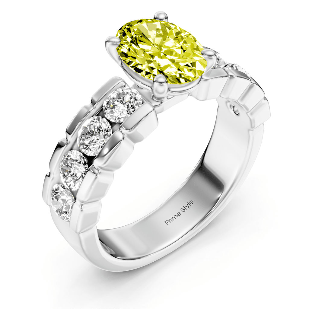 2.05 - 5.05 CT Oval &amp; Round Cut Fancy Yellow Diamonds - Engagement Ring - Primestyle.com