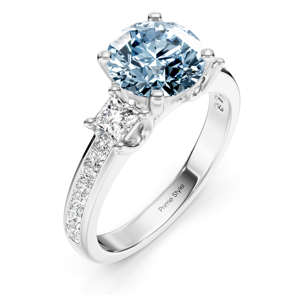 1.75-4.75 CT Princess &amp; Round Cut Fancy Blue Diamonds - Engagement Ring