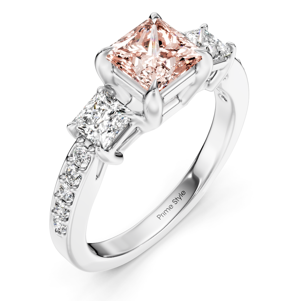 1.85-4.85 CT Princess &amp; Round Cut Fancy Pink Diamonds - Engagement Ring