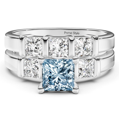 2.55-5.55 CT Princess Cut Fancy Blue Diamonds - Bridal Set