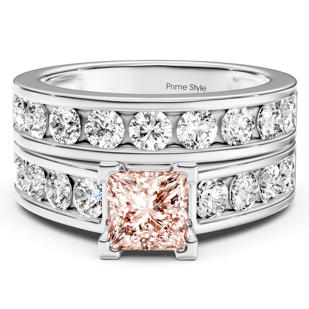 2.60-5.60 CT Princess &amp; Round Cut Fancy Pink Diamonds - Bridal Set