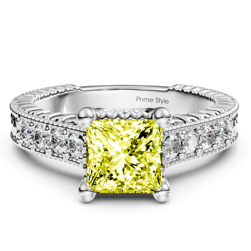 1.30-4.30 CT Princess &amp; Round Cut Fancy Yellow Diamonds - Engagement Ring