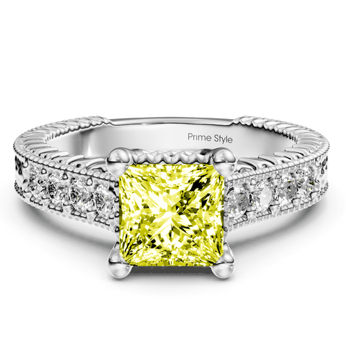 1.30 - 4.30 CT Princess & Round Cut Fancy Yellow Diamonds - Engagement Ring - Primestyle.com