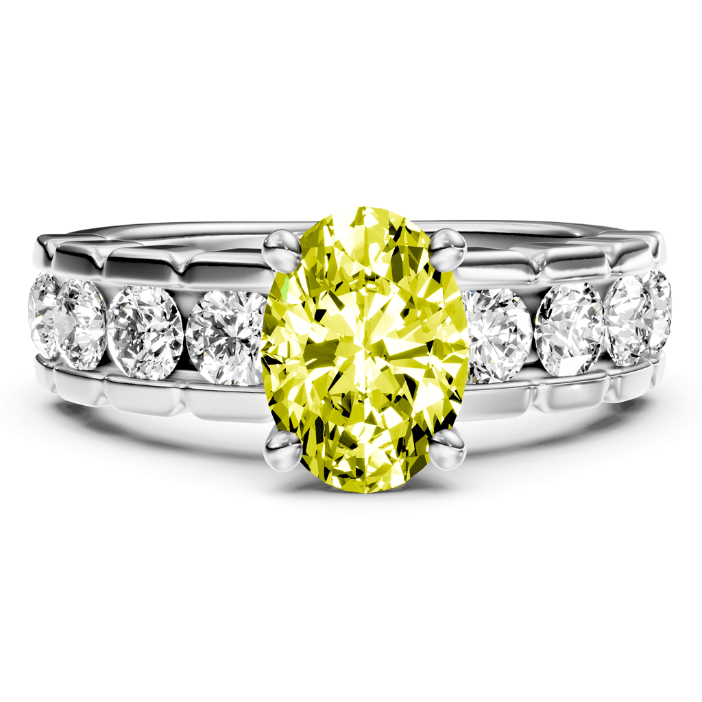 2.05 - 5.05 CT Oval &amp; Round Cut Fancy Yellow Diamonds - Engagement Ring - Primestyle.com