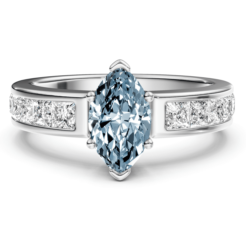 1.90-4.90 CT Princess Cut Fancy Blue Diamonds - Engagement Ring