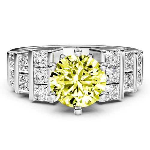 2.20-5.20 CT Princess & Round Cut Fancy Yellow Diamonds - Engagement Ring