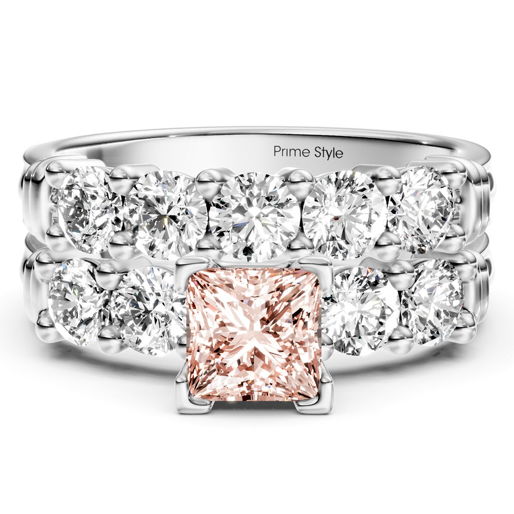 2.20-5.20 CT Princess &amp; Round Cut Fancy Pink Diamonds - Bridal Set