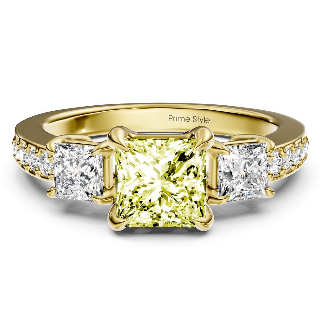1.85-4.85 CT Princess &amp; Round Cut Fancy Yellow Diamonds - Engagement Ring
